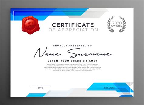 Abstract Blue Certificate Of Appreciation Template Download Free