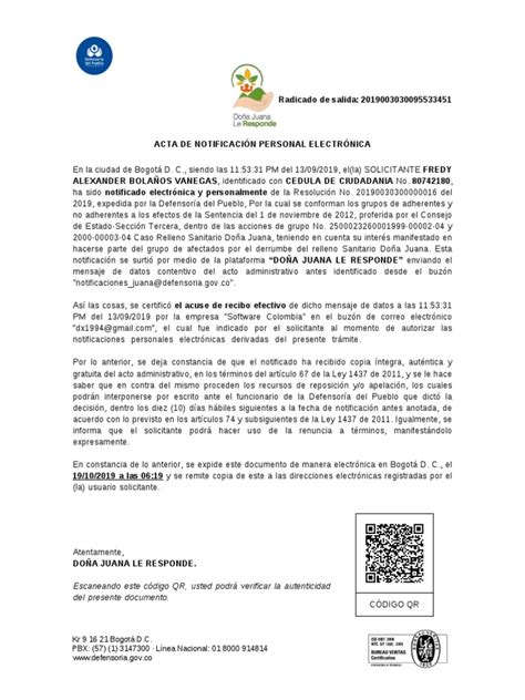 2313431 Acta Notificacion Personal Electronica Pdf Pdf Gobierno