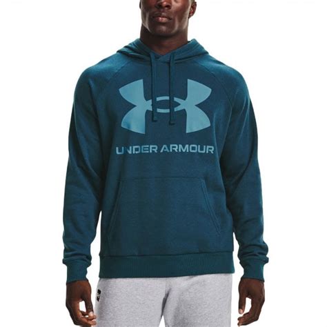 Under Armour Mens Rival Fleece Big Logo Hoodie Teal Blue Clearance