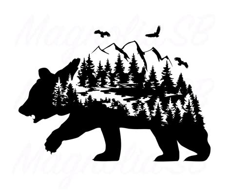 Bear Mountain Double Exposure Svg Bear Mountain T Shirt Design Cut File