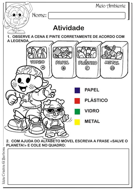 Atividade Meio Ambiente Reciclagem Ideia Criativa Gi Carvalho Educação Infantil