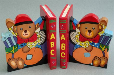 Bookends Teddy Bears Abcs Books Kids Nursery Decor 6in Wood Glossy