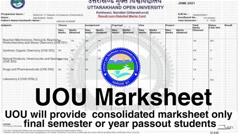 Uou Will Provide Consolidated Marksheet Only Final Semester Or Year