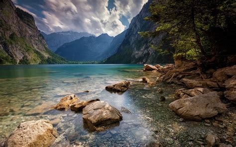 Nature Landscape Alps Summer Lake Mountain Trees Clouds Water Wallpaper