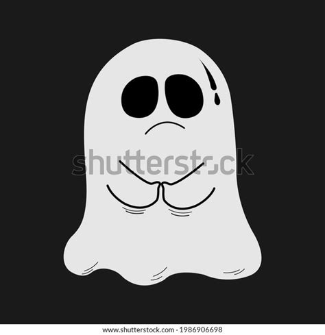 White Shocked Ghost Cartoon On Black Stock Illustration 1986906698