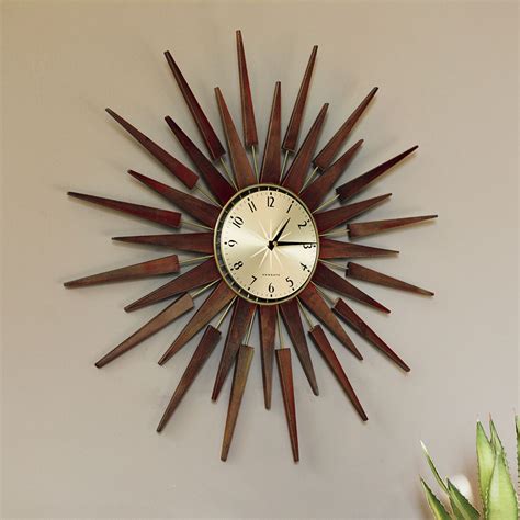 Sunburst Wall Clock Mid Century Wood Starburst Newgate Clocks