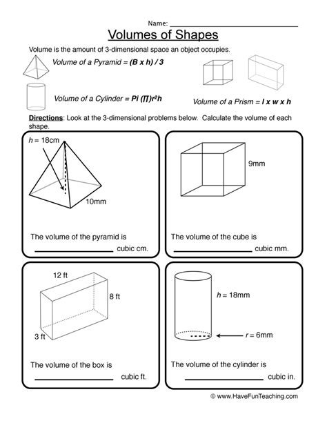Volume Of 3d Shapes Worksheet Have Fun Teaching