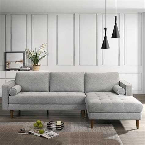 Mid Century Modern Demi Light Gray Fabric Sectional Sofa Right Facing