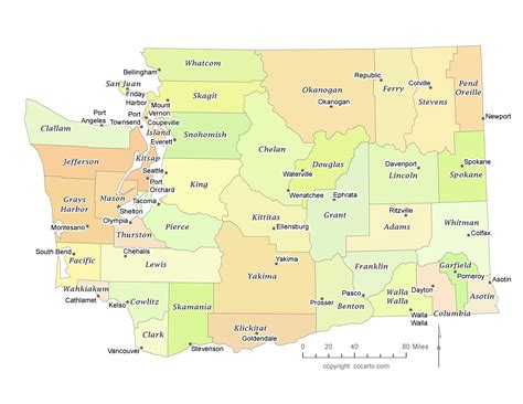 State Of Washington County Map With The County Seats Cccarto