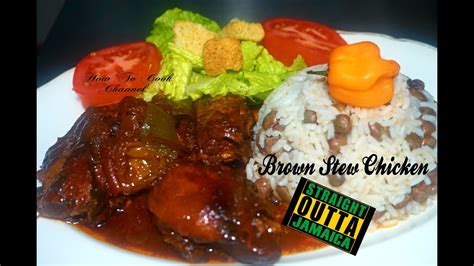 let cook jamaican authentic brown stew style chicken with rice and peas recipe youtube