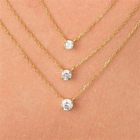 Attached Diamond On Chain 14kt Gold Diamond Necklace Diamond Etsy