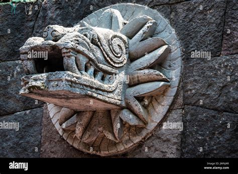 Old Stone Carving Of Quetzalcoatl The Ancient Feathered Serpent Aztec