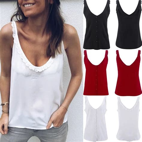 Summer Women Ladies Vest Top Sleeveless V Neck Lace Casual Tank Tops