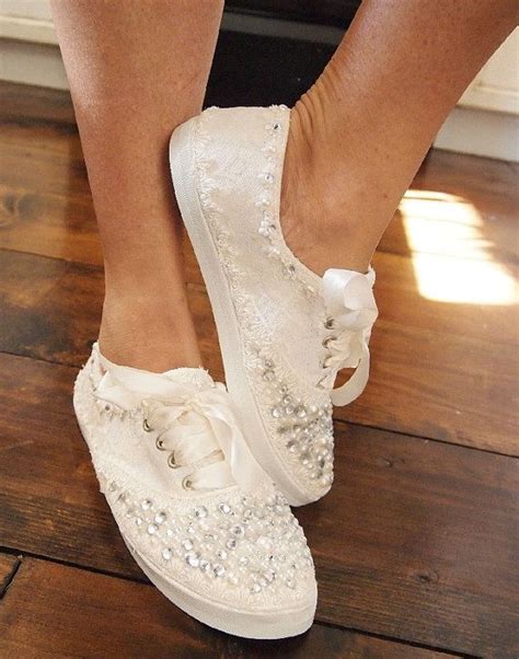 Wedding Bridal Sneakers Tennis Shoes Chic Ivory Or White Lace