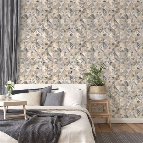 Fw36822 Mosaic Wallpaper In Beige Black And Greys Discount Wallcovering