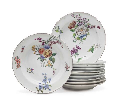 Fourteen Chelsea Porcelain Plates Circa 1755 Iron Red Anchor Marks