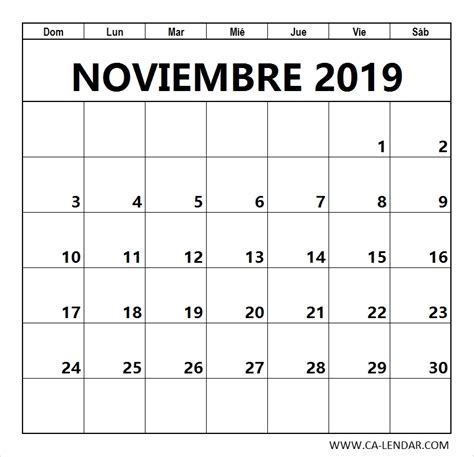 Modelo Calendario Noviembre 2019 Qualads