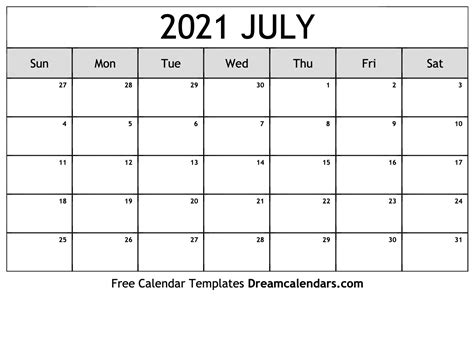 Download Printable July 2021 Calendars