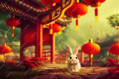 토끼 배경의 해피 중국 설날 2023 년 프리미엄 사진
