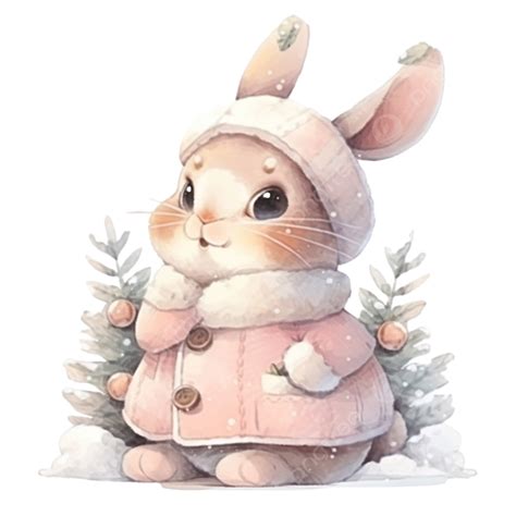 Cute Christmas Watercolor Rabbit Winter Bunny Autumn Or Fall Animal