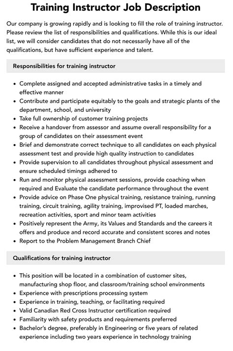 Training Instructor Job Description Velvet Jobs