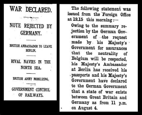 4th August 1914 Great Britain Declares War On Germany Germany Rejection Statement