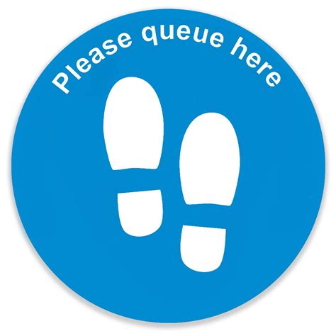 Social Distance Floor Marker Please Queue Here Blue Circle 400x400mm