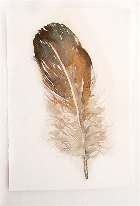 Feather Painting Original Watercolor Art Originalgreybeige