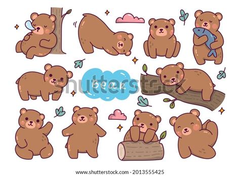 Set Cute Bear Cartoon Isolated On Stock Vector Royalty Free