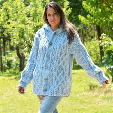 Cable Knit Chunky 100 Pure Merino Wool V Neck Cardigan
