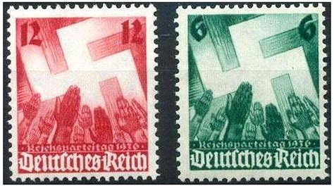 De 1939 Pair Of Rare Original Large Nazi Stamps W Hands