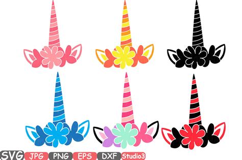 Flower Unicorn Monogram Silhouette Svg Cutting Files Digital Clip Art