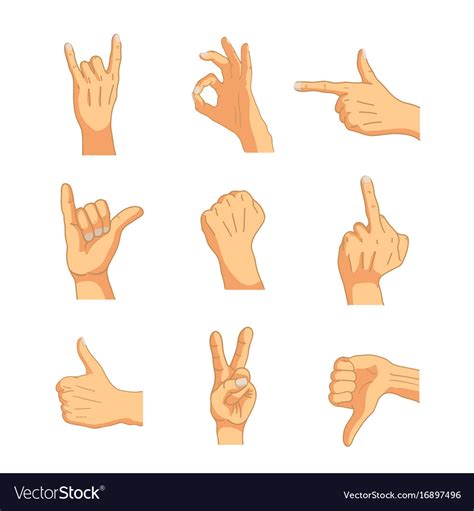 Common Cartoon Hand Signs Isolated On White Vector Image