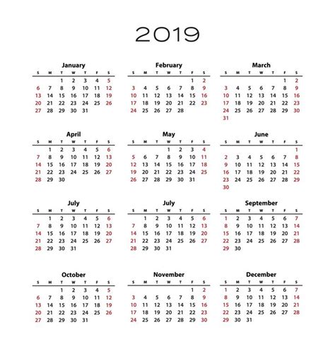 2019 Calendar Template Calendar 2019 Template Free Calendar Template