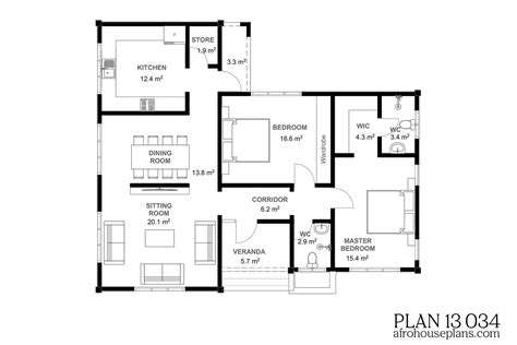 Simple 2 Bedroom House Plan 13034