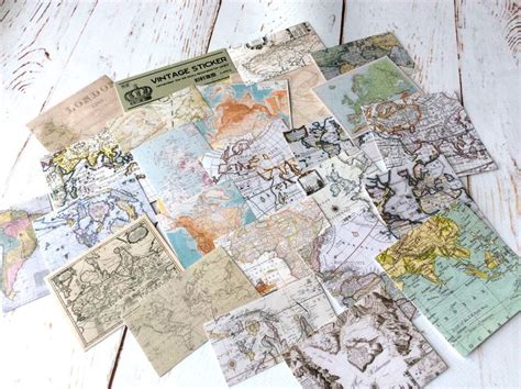 Maps Vintage Sticker Set Planner Decoration Pack 24 Travel Etsy