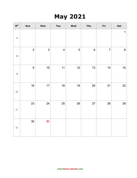 May 2021 Calendar Printable Vertical April 2021 Vertical Calendar