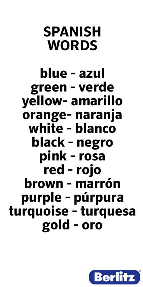 Spanish Words Colors Spanish Words For Beginners Basic Spanish Words