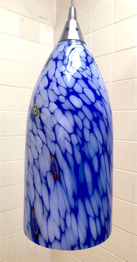 Blue Hand Blown Art Glass Pendant Lamp Etsy