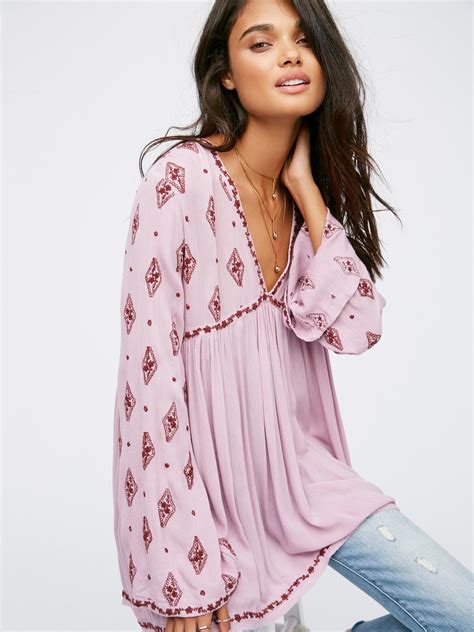 Free People Diamond Embroidered Top In Pink Lyst