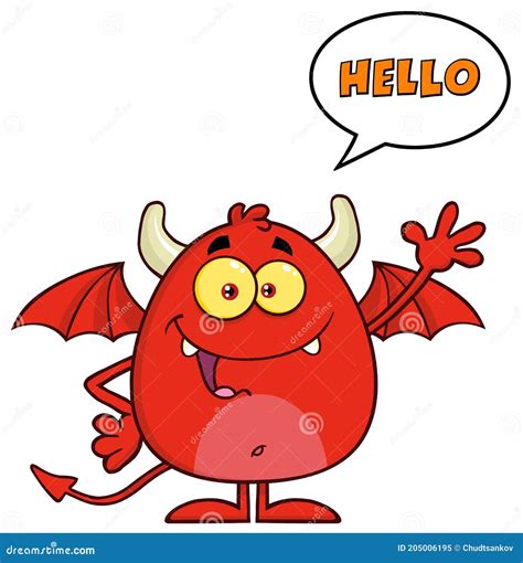 Funny Red Devil Cartoon Character Waving And Saying Hello Stock Vector