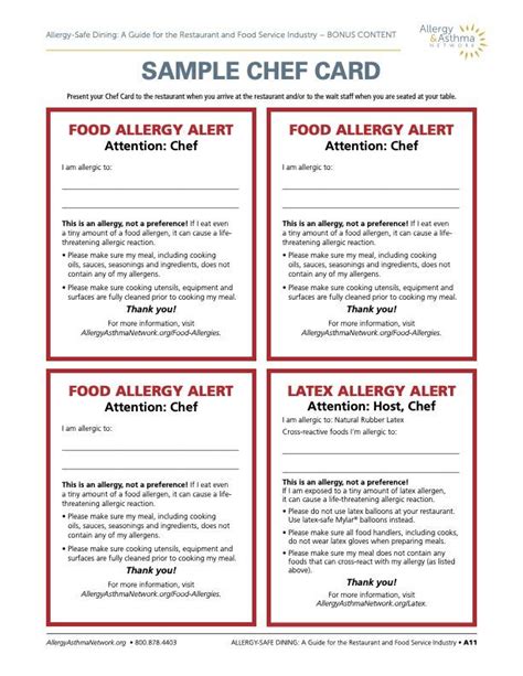 Chef Cards For Food Allergies Chef Card Food Allergies Chef