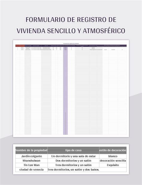 Plantilla De Excel Formulario De Registro De Vivienda Sencillo Y