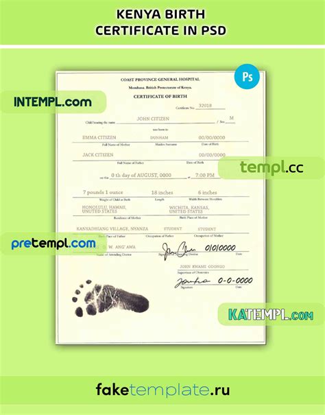 Kenya Birth Certificate Template In Psd Format