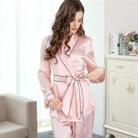 19 Momme Silk Pajamas Set With Belt For Women 100 Silk Pajamas Long