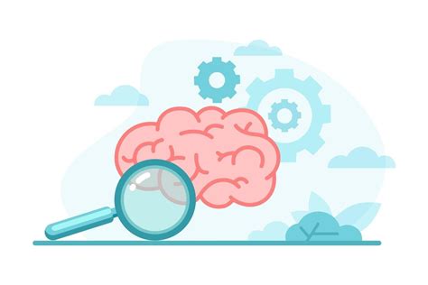 Colorful Human Brain With Gears Magnifying Glass In Flat Style