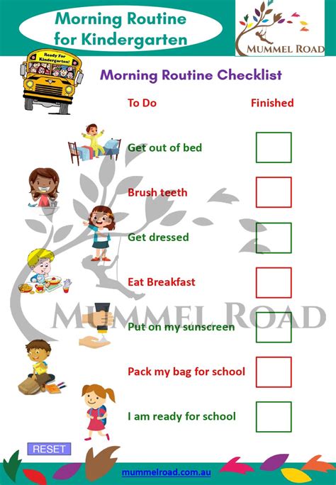 Morning Routine For Kindergarten Fillable Mummel Road Autism