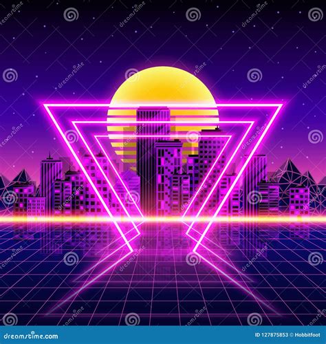 Retro Neon City Background Neon Style 80s Stock Vector Illustration