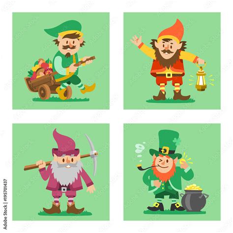 Fairy Tale Fantastic Gnome Dwarf Elf Character Poses Magical Leprechaun
