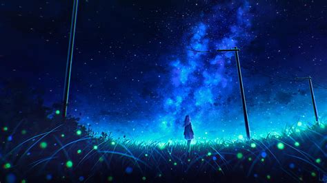 Anime Girl Blue Sky Stars Nighttime Anime Girl Hd Wallpaper Peakpx